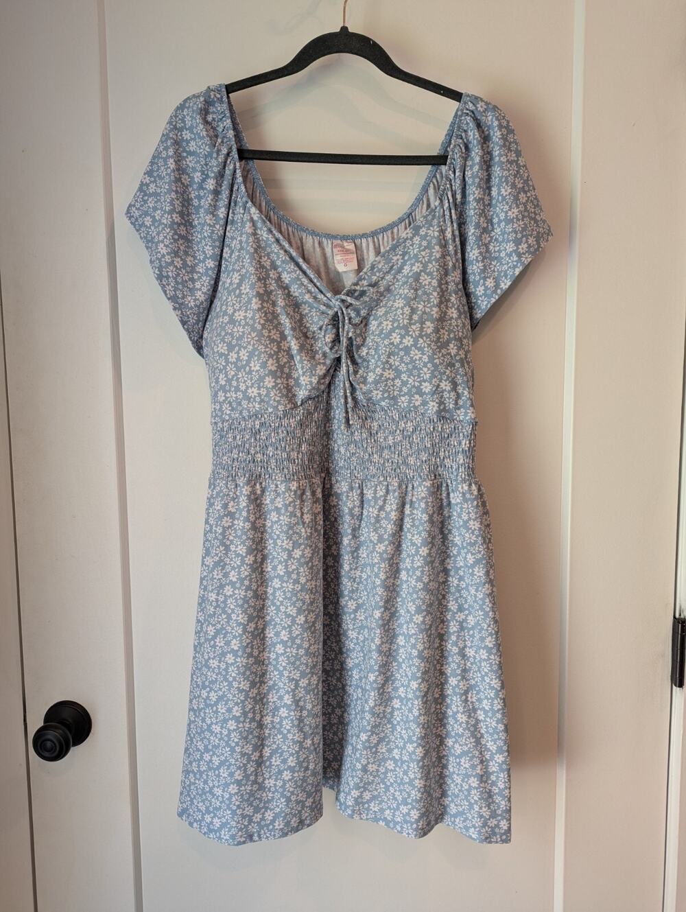 Women's Blue Smocked Waist Milkmaid Mini Dress Cottagecore Countryside XXXL(21)